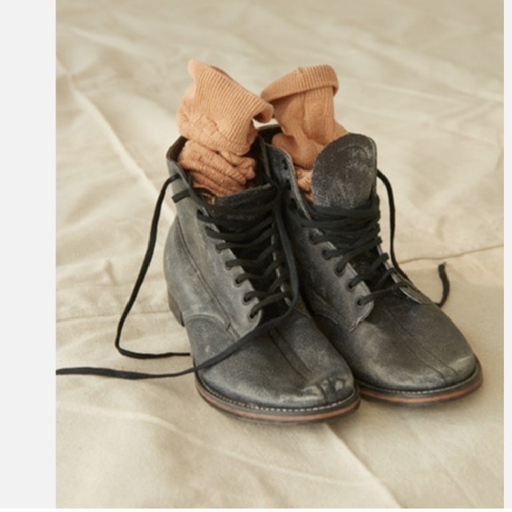 The Great. Black Distressed Leather Boots Workwear Granny Lace Up Boxcar Vintage
